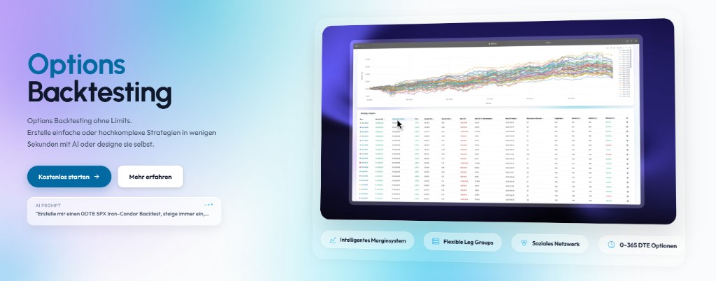 Spaike dashboard view for options backtesting